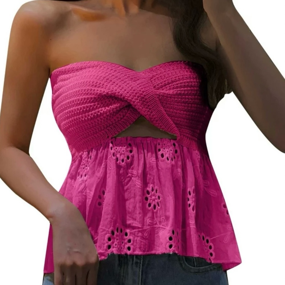 Summer Pink Twist Eyelet Tube Top